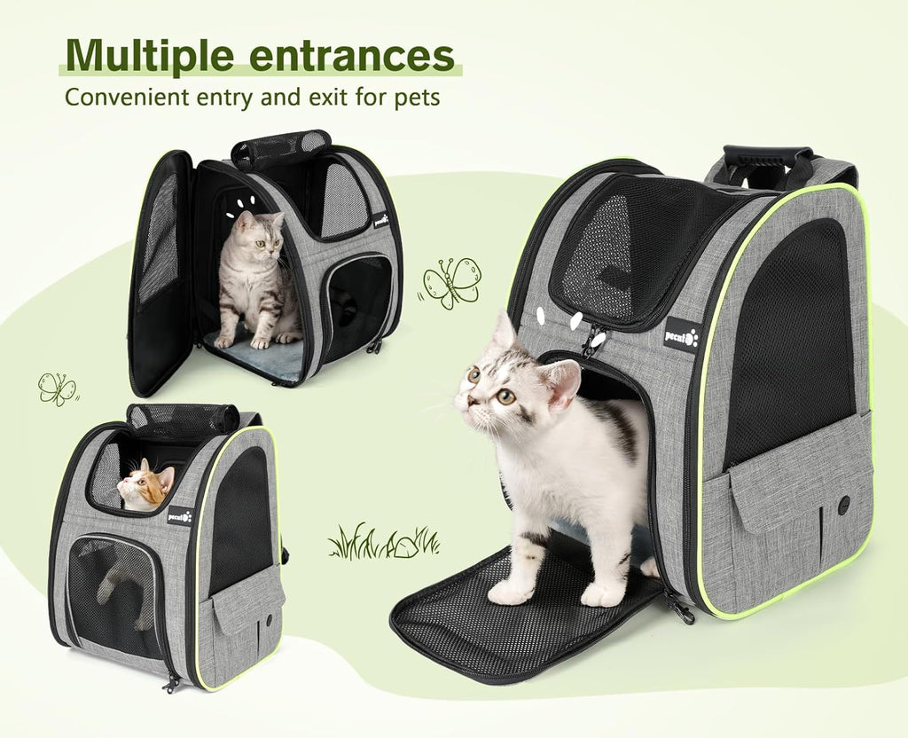 pecute Haustier Rucksack mit Netzfenster, Tragbare und Faltbare Katzentasche, Atmungsaktive und Leichte Hundetasche, Wasserdichtes Oxford-Tuch mit Viel Platz, Multifunktionales Rutschfestes Grau XL