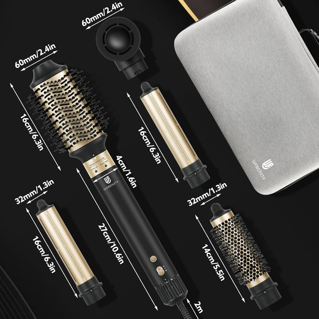webeauty Asciugacapelli 5 in 1, 110.000 giri/min, 20 m/s, Asciugacapelli brushless ad alta velocità con 200 milioni di ioni negativi con spazzola ad aria calda e arricciacapelli ad aria, Bianco