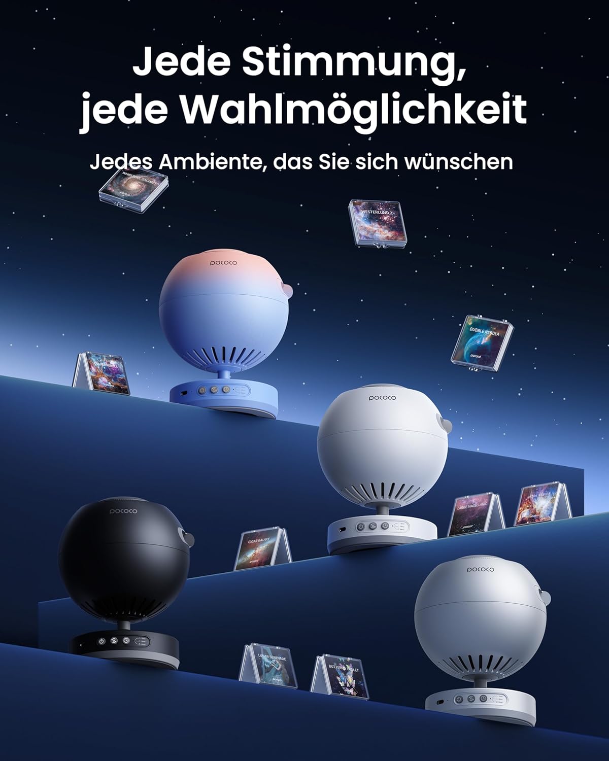 POCOCO Healing Vibes Geschenkbox, Sternenhimmel Projektor Kinder und Erwachsene, Sternenprojektor, Planetarium als Geschenk, Dekoration, Einschlafhilfe und Entspannung - mit 10 Scheiben und Spieluhr