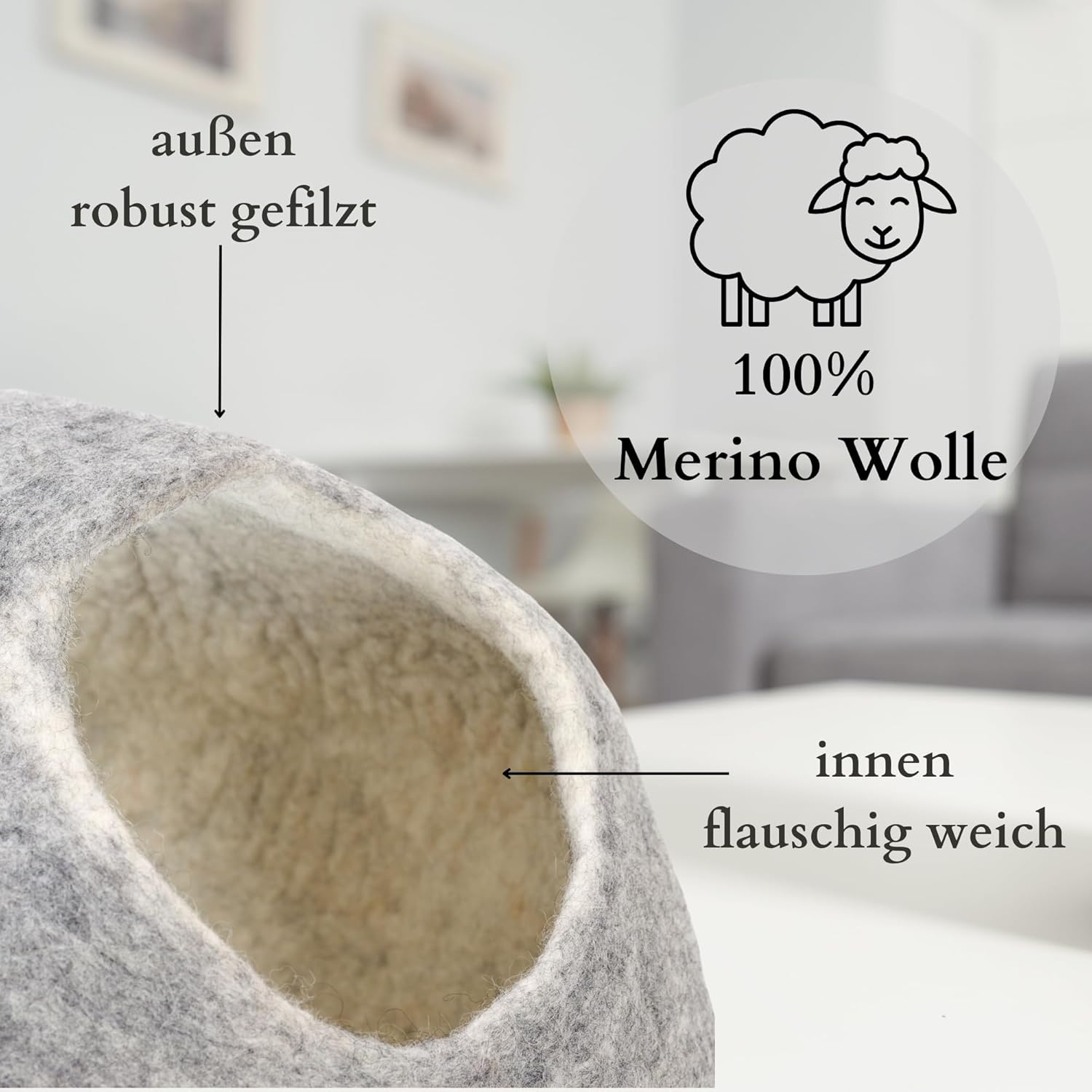 ecocasa Cuccia Casetta per Gatti Cuscino per Gatti XL – anche per Gatti Grandi – Esterno Robusto e Interno Morbidissimo – Fatto a Mano in Lana Neozelandese – Blu Oceano