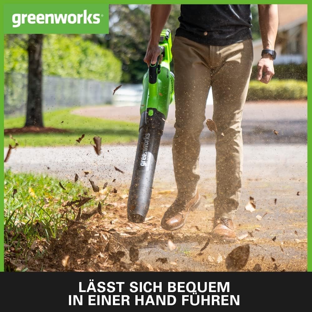 Greenworks G40ABK2 Axial Laubblser mit Tempomat, 177 km/h, 11,05 m/min, 40V 2Ah Batterie & Ladegert, 3 Jahre Garantie