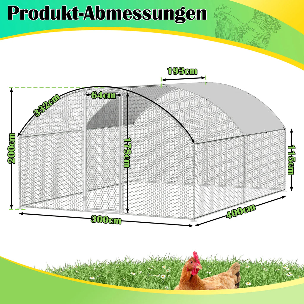 Sonnewelt Hühnerstall Freilaufgehege Kuppeldach Verzinktem Stahl 3x4x2m