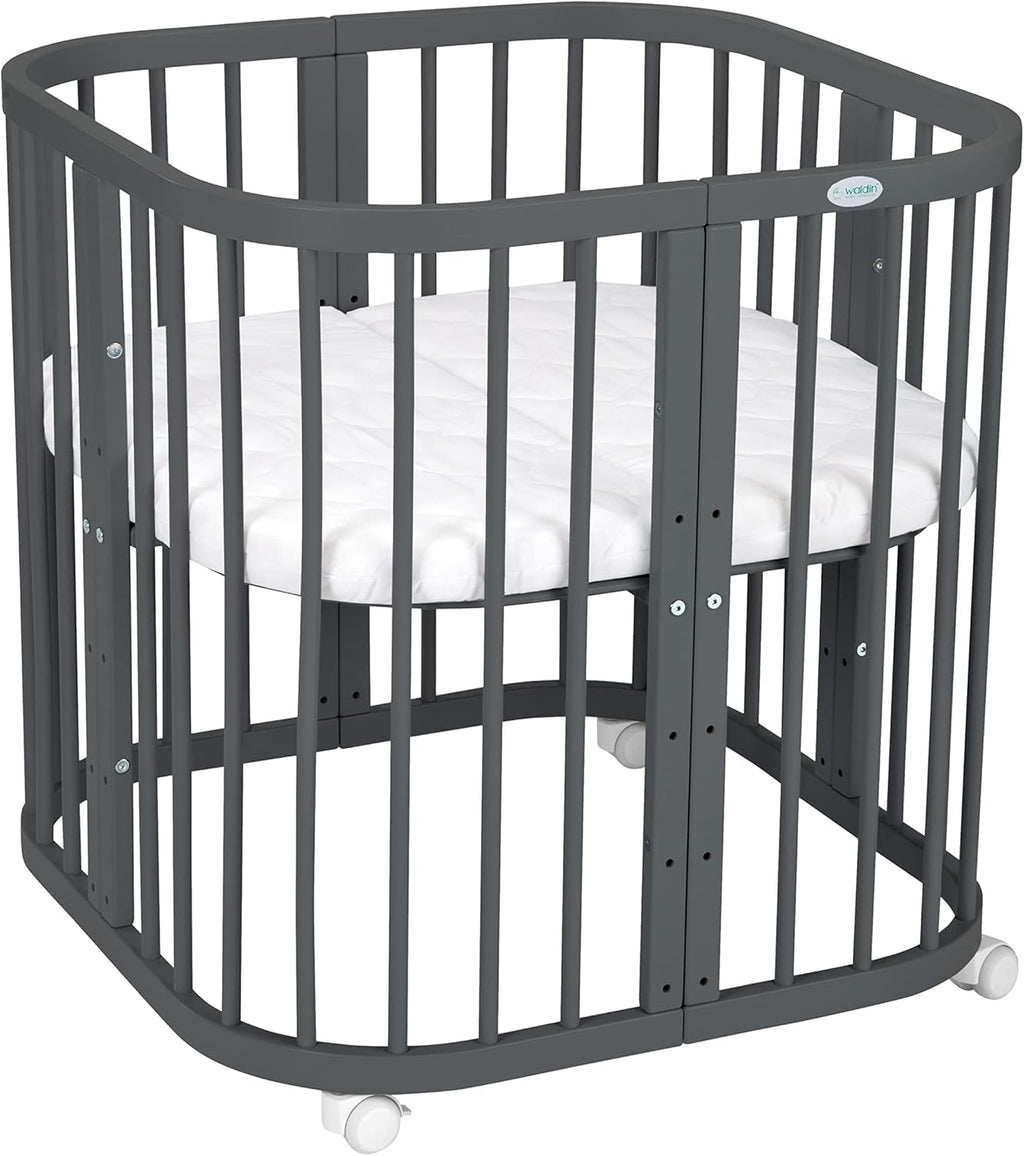 Waldin Lettino per bambini in legno 7in1 con materasso, Letto "Cresci con me", Ventilato, Base regolabile in 5 altezze, Set All-Inclusive, Legno Bianco