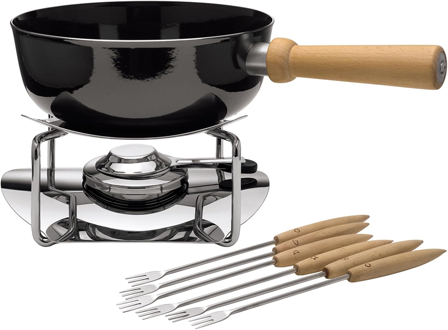 Silit Set Fonduta al Formaggio 9 Pezzi, Fonduta per 6 Persone, Ceramica Funzionale Silargan, Induzione, Lavabile in Lavastoviglie, Casseruola Rechaud Fornello Forchette da Fonduta