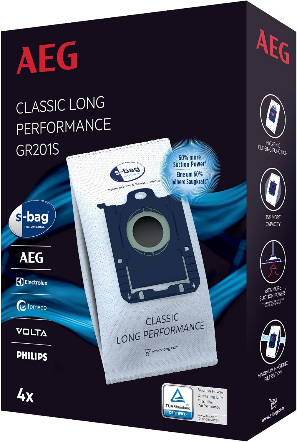 AEG VX82-1-KO Aspirapolvere / 75% materiale riciclato / regolazione automatica della potenza di aspirazione / estremamente silenzioso anche su tappeti / raccoglie particelle grandi + piccole / cavo lungo / 600W / nero