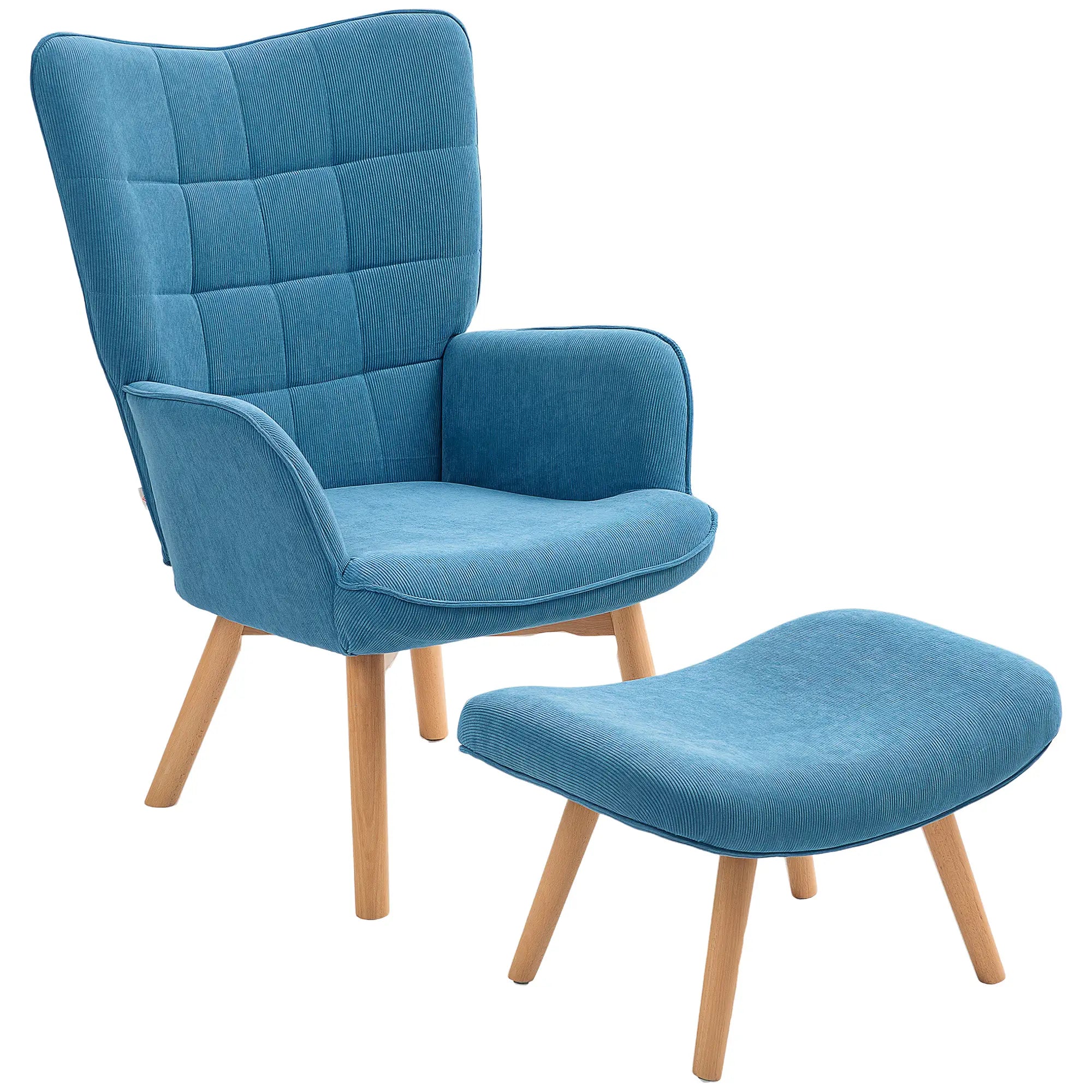 Poltrona relax HOMCOM con poggiapiedi design accattivante gambe in alto velluto a coste blu