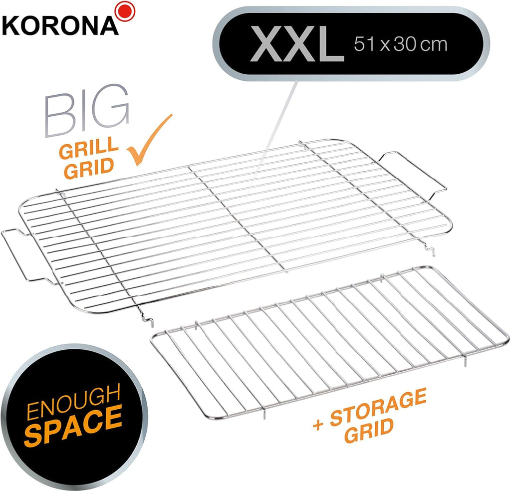 Korona 46222 Elektro-Standgrill mit Rollen | 2400 Watt Elektrogrill | Geteilte XXL Grillfläche, geriffelt und glatt | mit Deckel und Temperaturanzeige