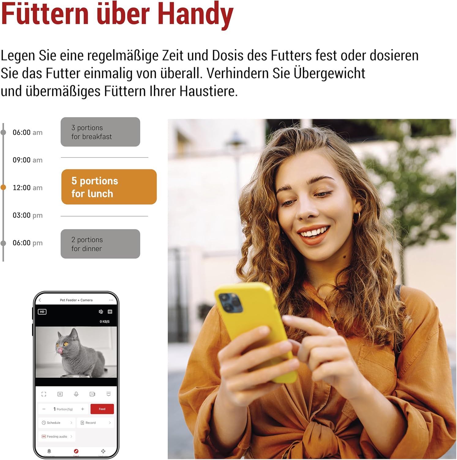 EMOS - GoSmart Futterautomat 6 l mit Kamera - WLAN Pet Care Futterspender mit App - Trockenfutter Automat für Katze & Hund mit Zeitplan, Sprachaufzeichnung, Dosierung 1–12 Mahlzeiten pro Tag - Schwarz