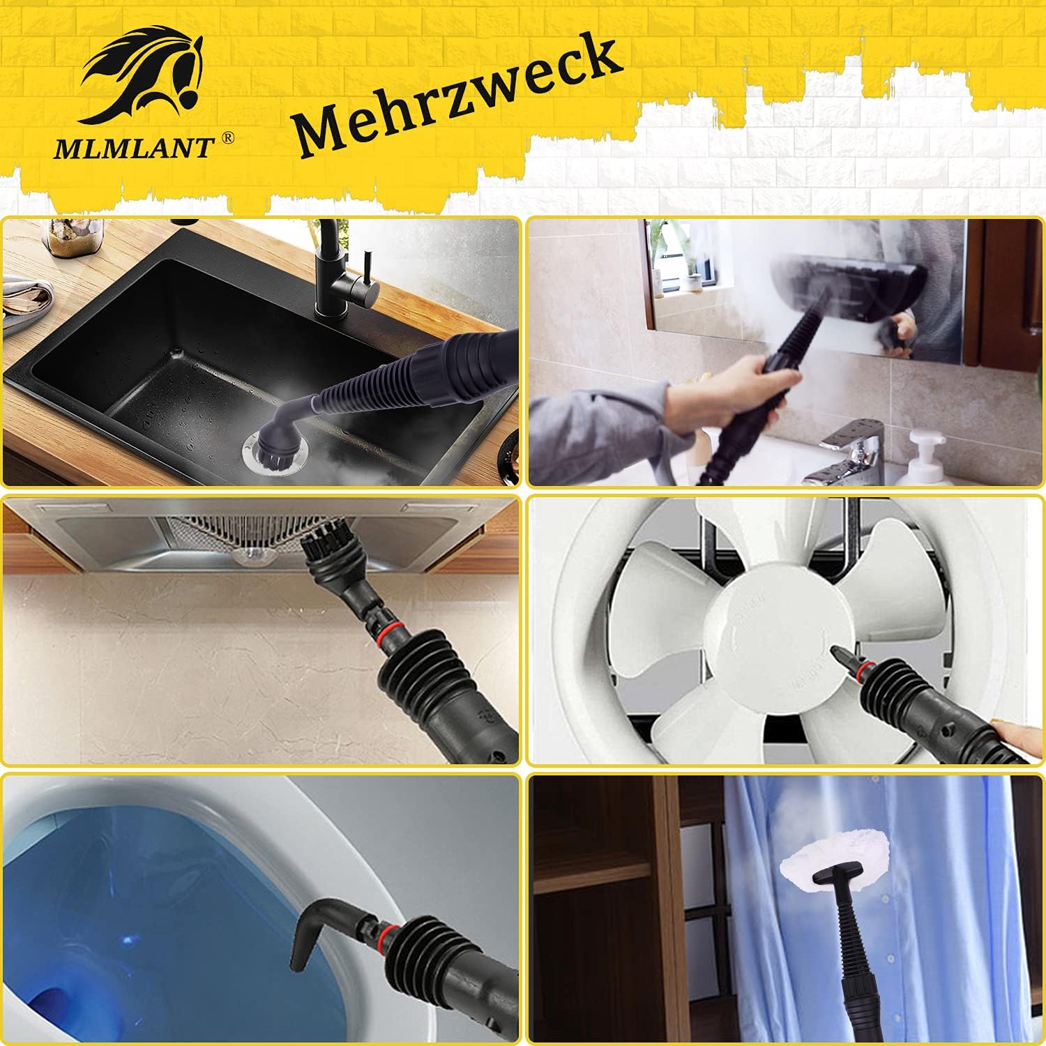 MLMLANT Handgert Dampfreiniger 350ML Wassertank mit Handdampfreiniger Druck mit 9-teiliges Zubehr für, Teppiche,Vorhnge,Autositze,Küche,olstermbel Kleines,Sofa, Steam Cleaner,Dampfente