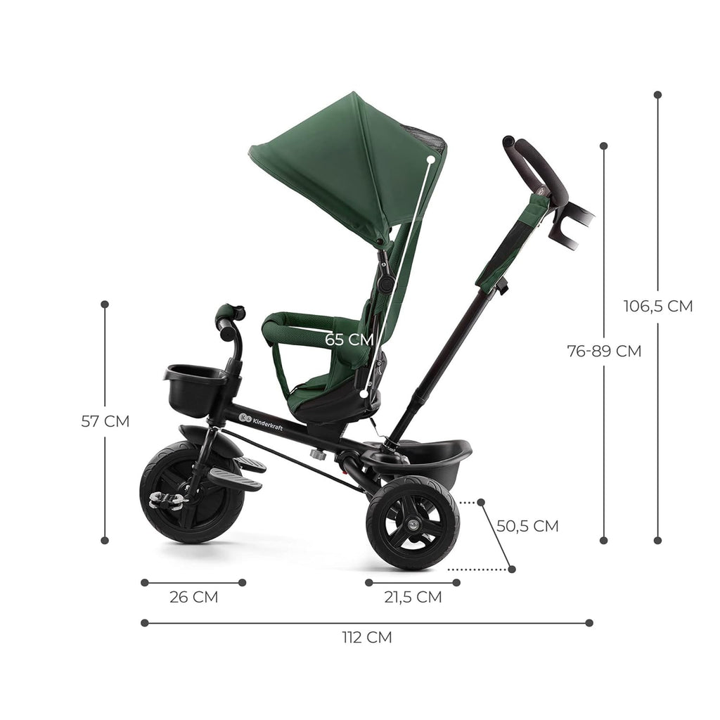Kinderkraft AVEO Dreirad ab 9 Monate bis 25 kg, Kinderdreirad mit schubstange, Kompakte zusammenklappen, drehbarer Sitz, ausklappbarem Verdeck mit sonnenschutz, Getränkehalter korb im set, Rosa