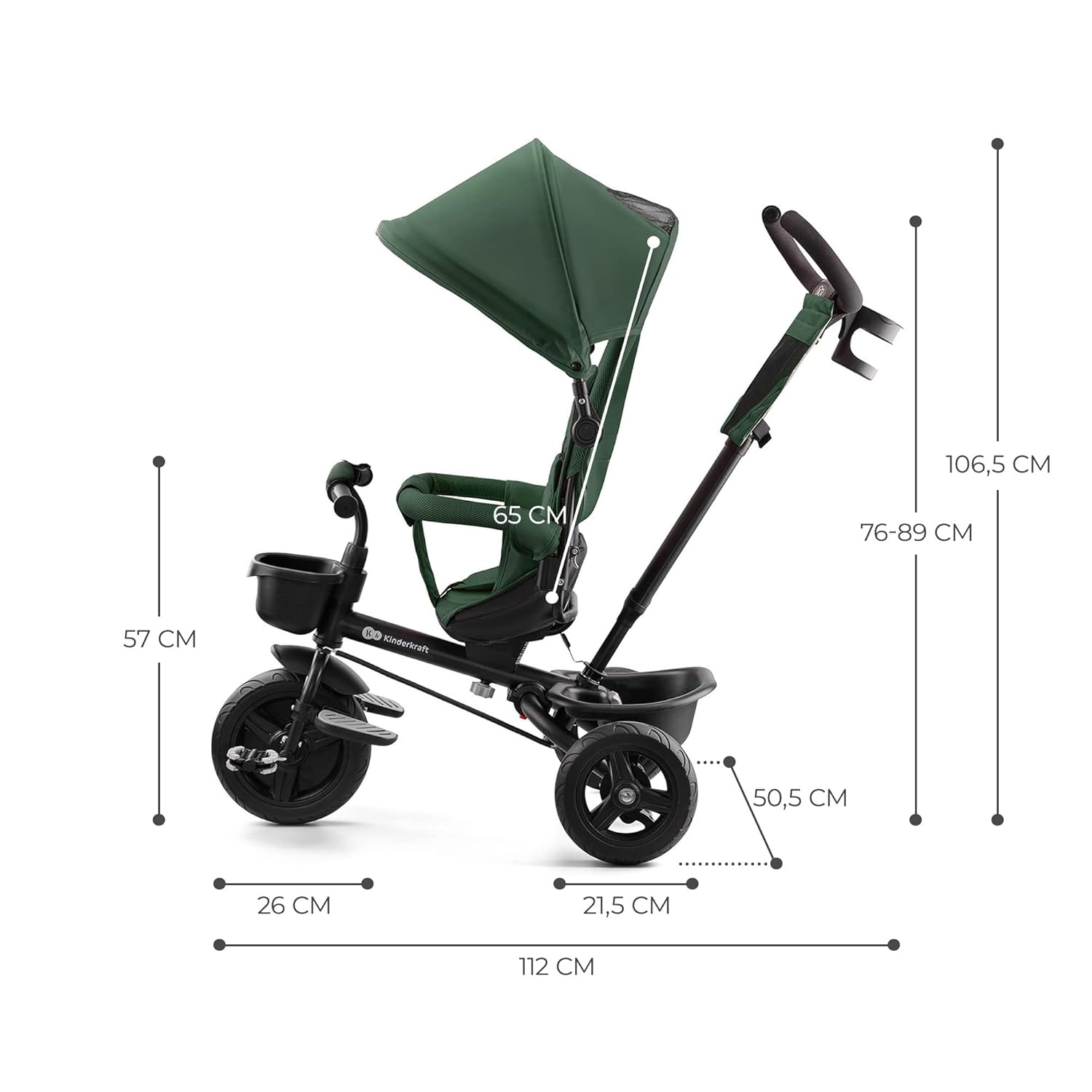 Kinderkraft AVEO Dreirad ab 9 Monate bis 25 kg, Kinderdreirad mit schubstange, Kompakte zusammenklappen, drehbarer Sitz, ausklappbarem Verdeck mit sonnenschutz, Getränkehalter korb im set, Rosa