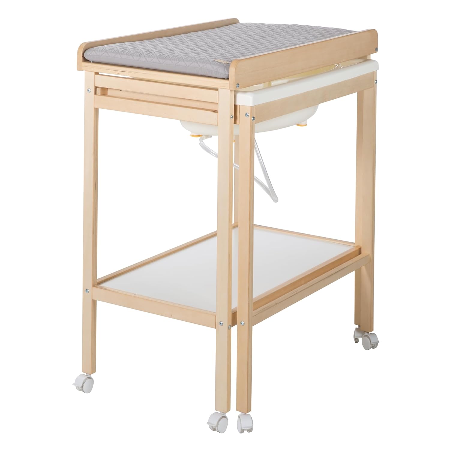 roba Fasciatoio da Bagno Combinato + Materassino Fasciatoio Style grigio - Fasciatoio Mobile Combinato con Vasca Integrata - con piano fasciatoio estraibile - Legno bianco