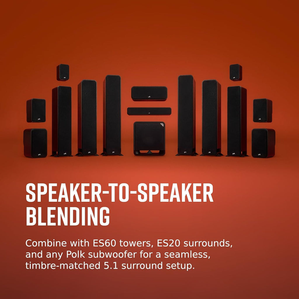 Polk Audio SIGS35CELWT Signature Elite ES35 Altoparlante centrale, altoparlante centrale sottile ad alta risoluzione, certificato Hi-Res, compatibile con Dolby Atmos e DTS:X, bianco