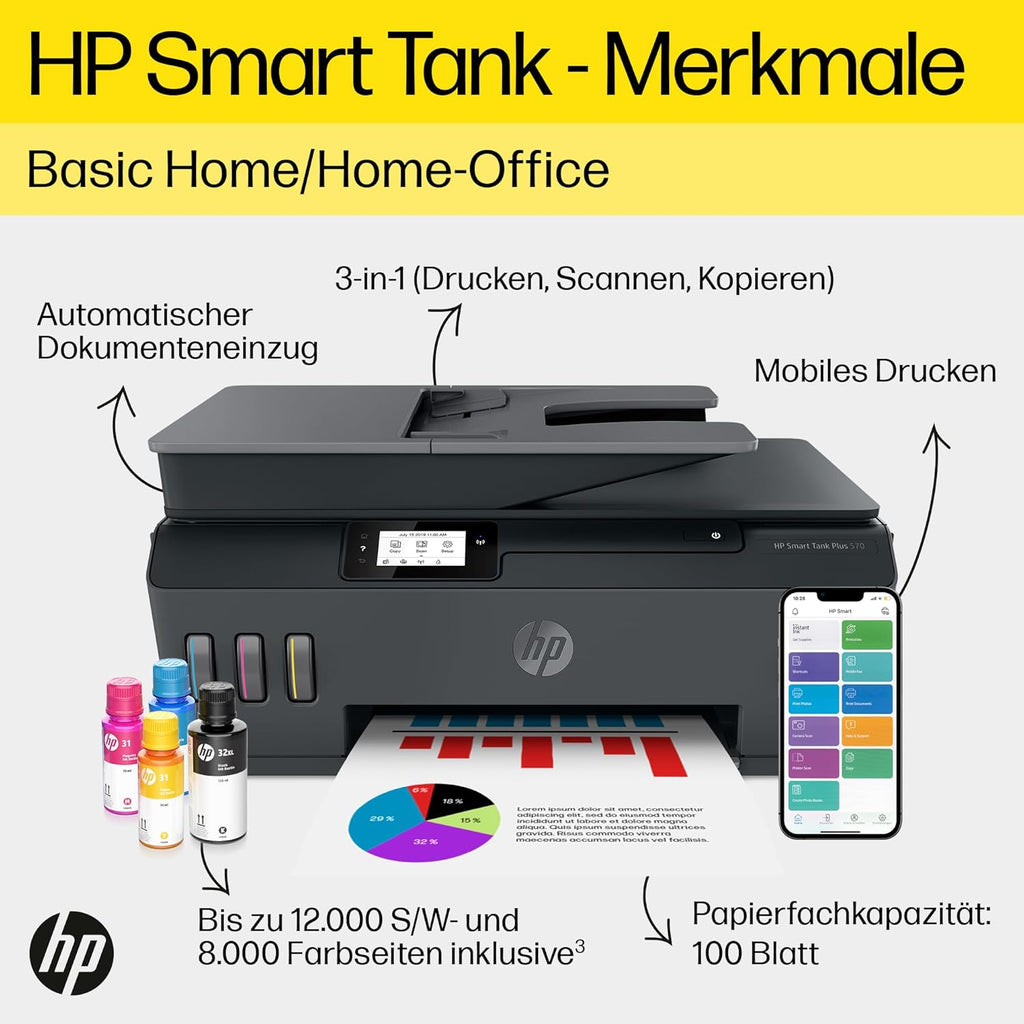 Stampante multifunzione 4 in 1 HP Smart Tank 7605 (Wi-Fi; fronte/retro; ADF) – 3 anni di inchiostro incluso, 3 anni di garanzia, serbatoio d'inchiostro grande, alta resa, stampa di alta qualità