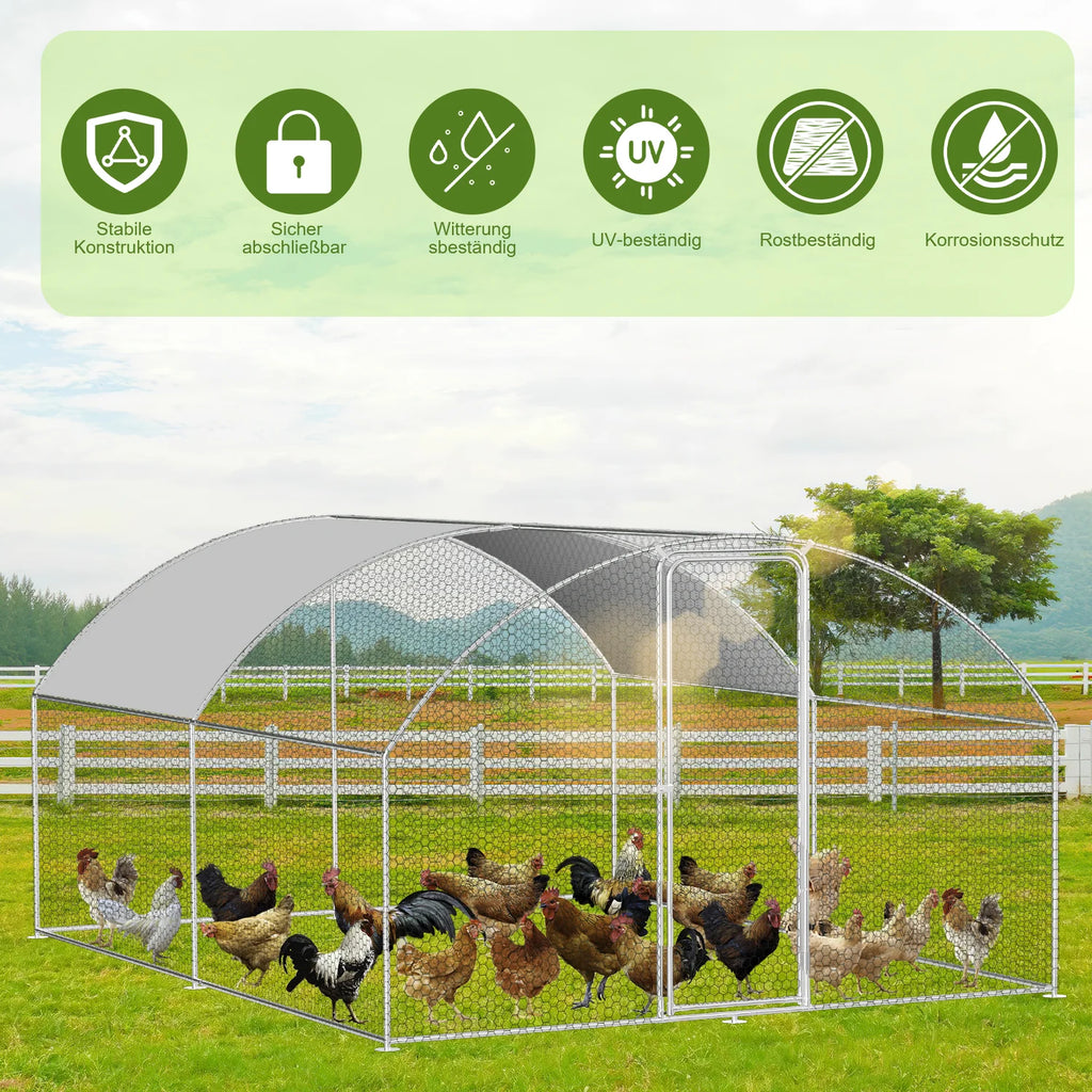 Sonnewelt Hühnerstall Freilaufgehege Kuppeldach Verzinktem Stahl 3x4x2m