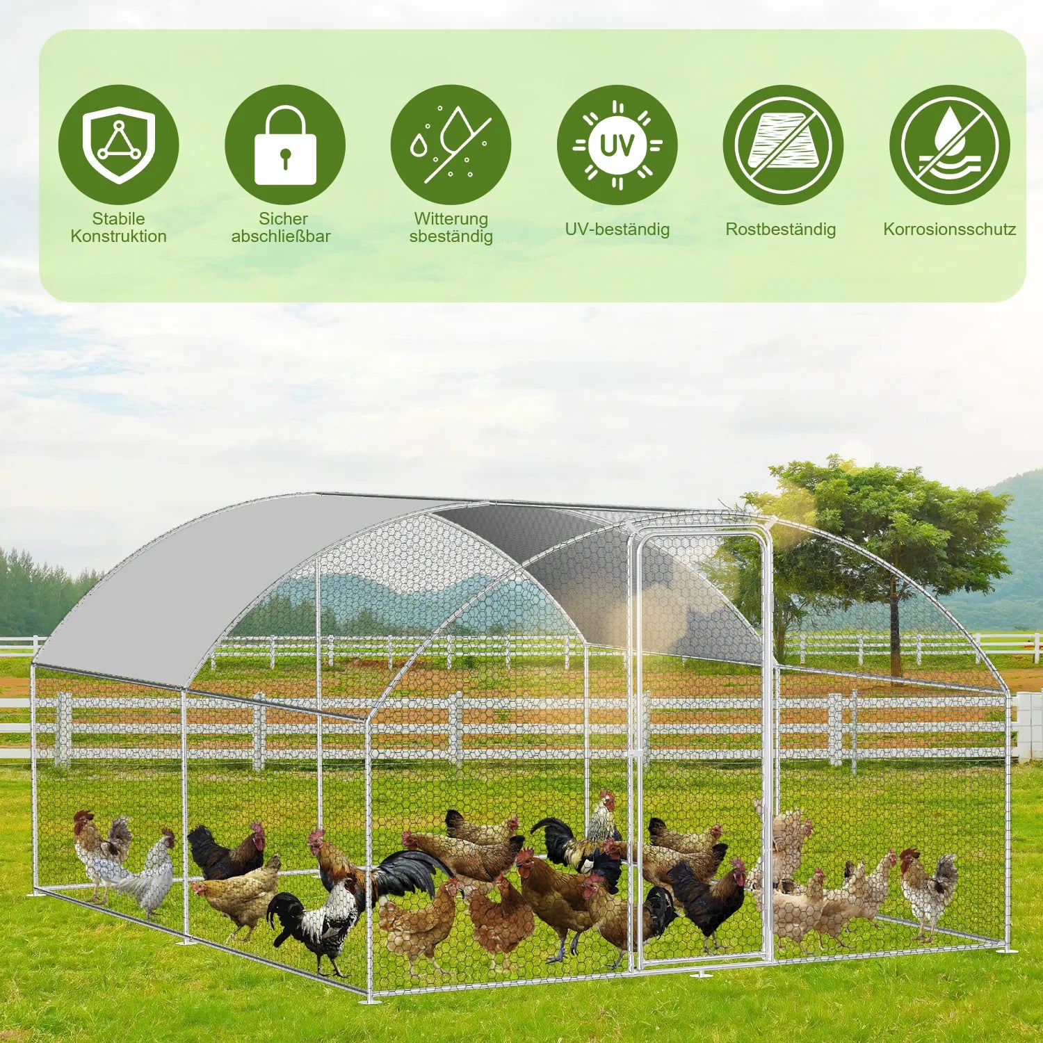 Sonnewelt Hühnerstall Freilaufgehege Kuppeldach Verzinktem Stahl 3x4x2m