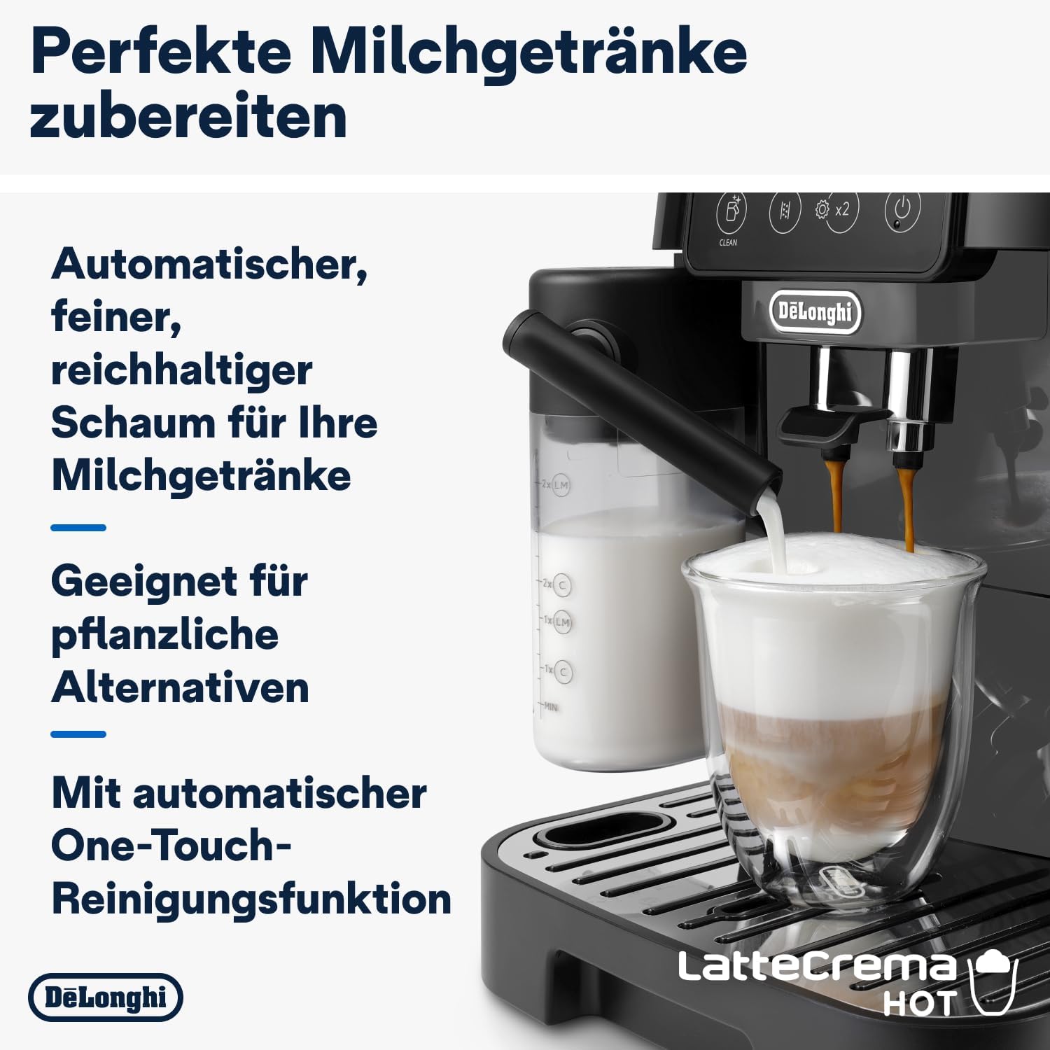 De'Longhi Magnifica Start ECAM222.60.BG, Macchina da Caffè Automatica con Sistema LatteCrema per Cappuccino Automatico, 4 Tasti di Selezione Diretta, Pannello di Controllo Soft-Touch, Funzione x2, 1450W, Nero/Grigio