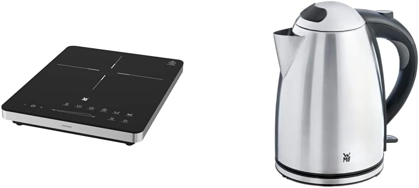 WMF Kult X Einzel- Induktionskochfeld, Kochplatte bis 28 cm, 1 Kochfeld, 8 Stufen, Topferkennung, Touch-Display, Glaskeramik, Timer-Funktion, 21 W & Stelio Wasserkocher Edelstahl 1,7l, edelstahl matt