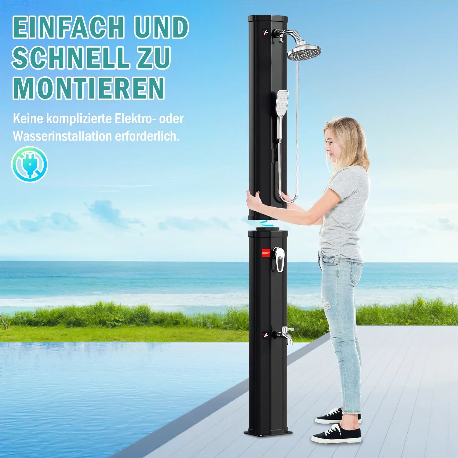 Sonnewelt 60L Doccia Solare Doccia da Giardino Incl. Copertura Protettiva e Doccetta