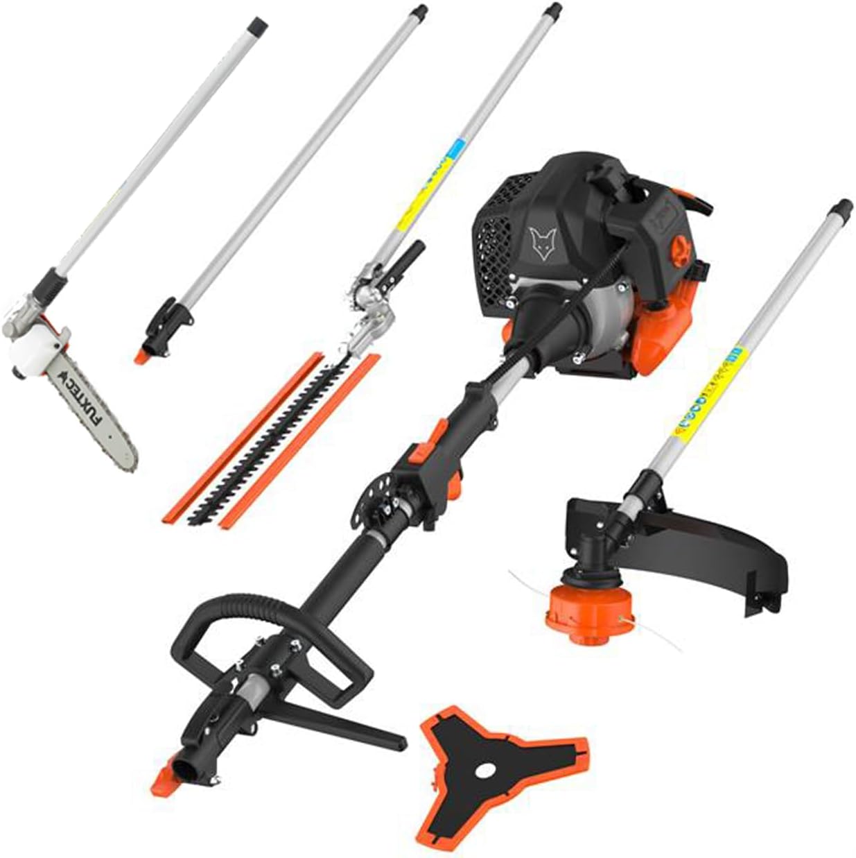 FUXTEC Decespugliatore a Benzina FX-MT252ER Multitool 5in1, 52 cc, Imbracatura Incl. Prolunga 1m 3 CV Combinata Tagliasiepi con Potatore Regolabile su Asta Sistema Combinato Decespugliatore a 2 Tempi