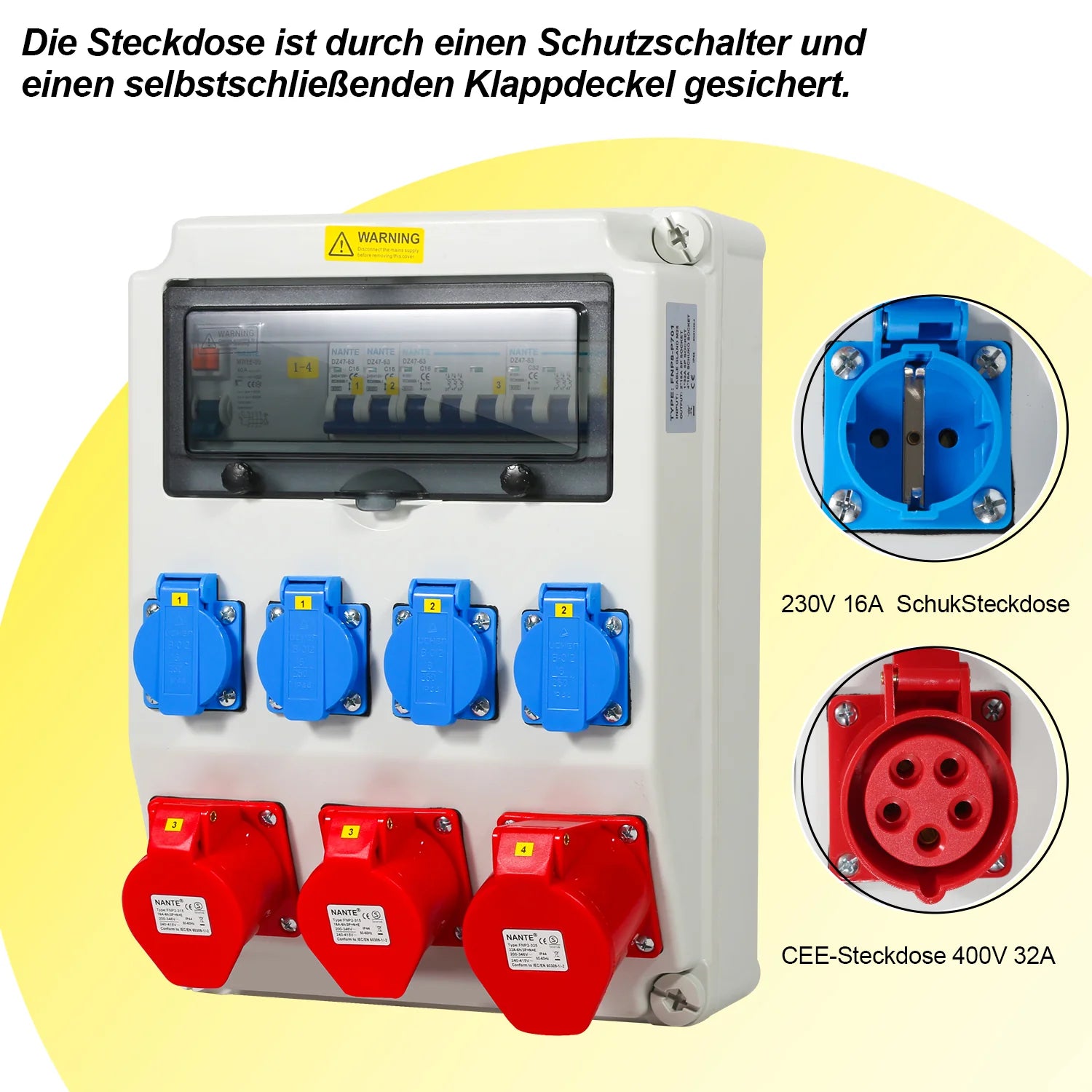 Sonnewelt Quadro di distribuzione a parete FI 4 prese Schuko e presa CEE 16/32A