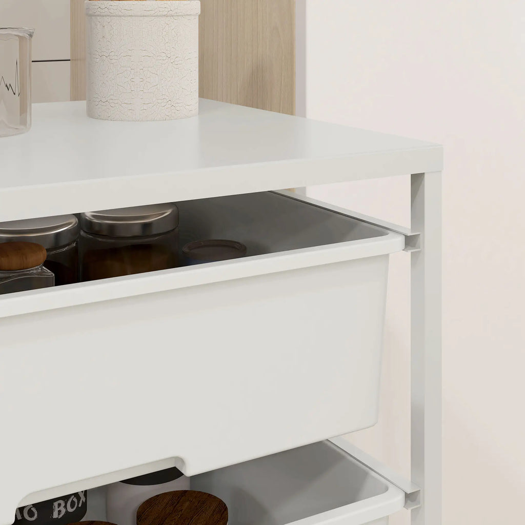HOMCOM Carrello da Cucina con Ruote a 3 Cesti, Carrellino Salvaspazio, Bianco