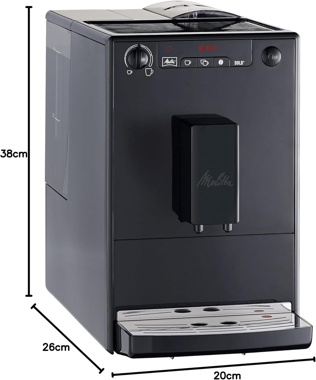Melitta Solo - Macchina da caffè automatica con beccuccio regolabile in altezza, macchina da caffè piccola con serbatoio dell'acqua rimovibile, per es. espresso o caffè crema, argento