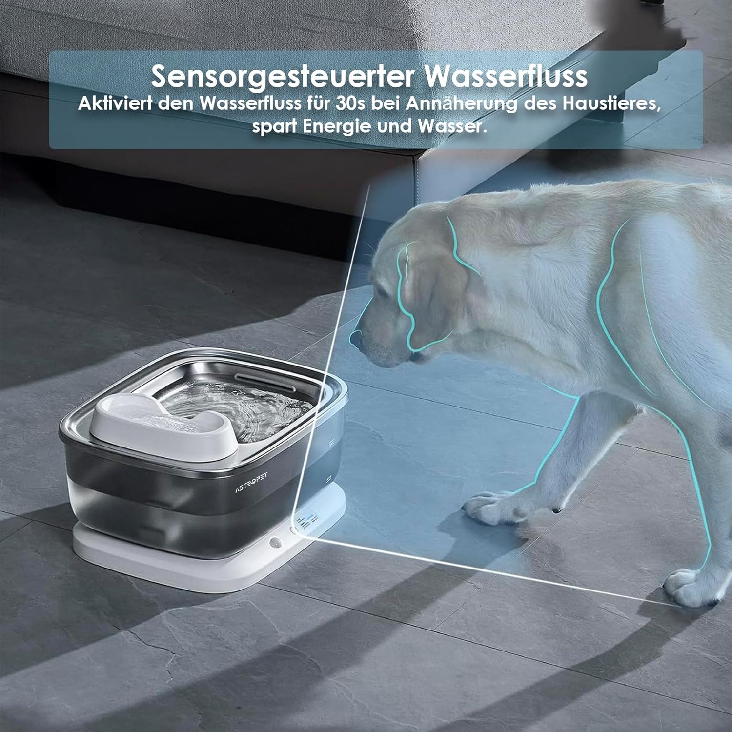 AstroPet 7L Trinkbrunnen für Hunde und Katzen, Ultraleiser, Kabelloser, Automatischer Katzenbrunnen und Hundebrunnen, 40 Tage Lange Akkulaufzeit, Weniger als 30dB Extrem Leiser (ADDF-003+ 2*AAWF-003)