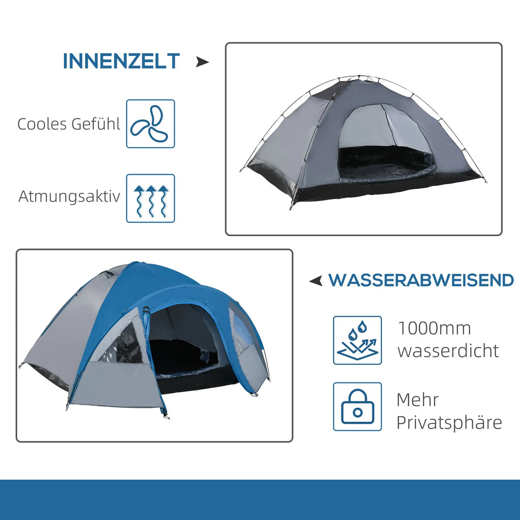 Outsunny Tenda da Campeggio 4 Persone 4 Stagioni con Veranda Esterna