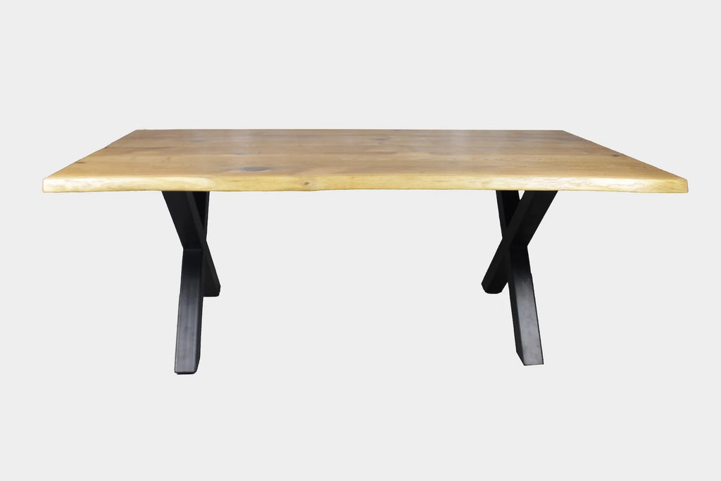 Serie MAXIM | Tavolo in legno massello con bordo naturale - Rovere - incl. gambe a X - diverse dimensioni e colori | Lunghezza: 160 - 300 cm | Larghezza: 90 - 100 cm