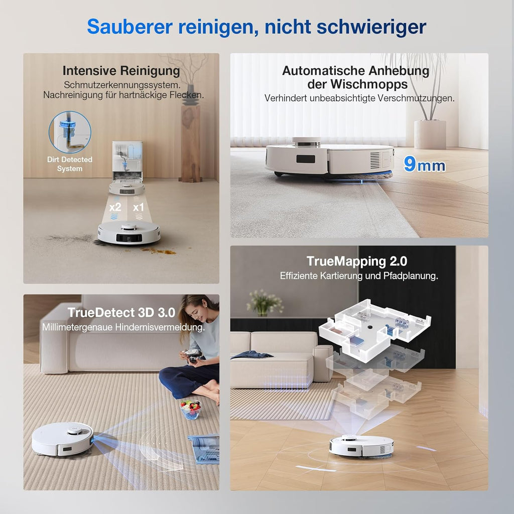 ECOVACS DEEBOT T30S Combo Robot aspirapolvere con funzione di lavaggio e aspirapolvere portatile a batteria, stazione di pulizia tutto in uno, 11000Pa, tecnologia ZeroTangle, pulizia dei bordi TruEdge, lavaggio del mop con acqua calda