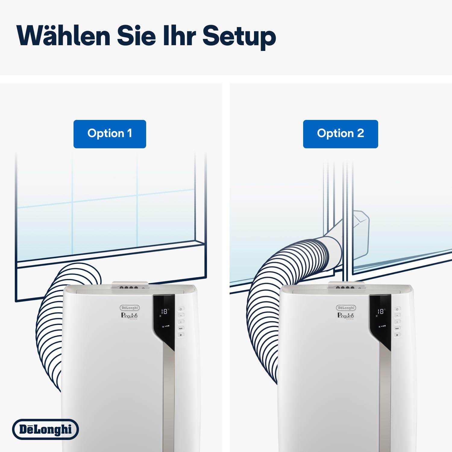 De'Longhi Pinguino PAC EM82, Condizionatore Portatile per ambienti fino a 80 m, 9.400 BTU, 2,4 kW, 63 dB, Funzione Deumidificatore, Classe Energetica A, Timer 24h, Bianco