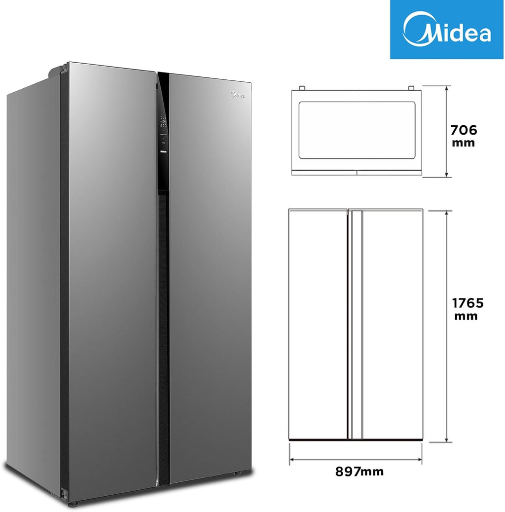 Midea KS-DDX 6.32 WT Frigorifero Side-by-Side con Congelatore/Altezza 178,8 cm/254 kWh/anno/No Frost/Compressore Dual Inverter/con Distributore di Acqua e Ghiaccio 3-in-1 e Serbatoio d'Acqua, Inox Scuro