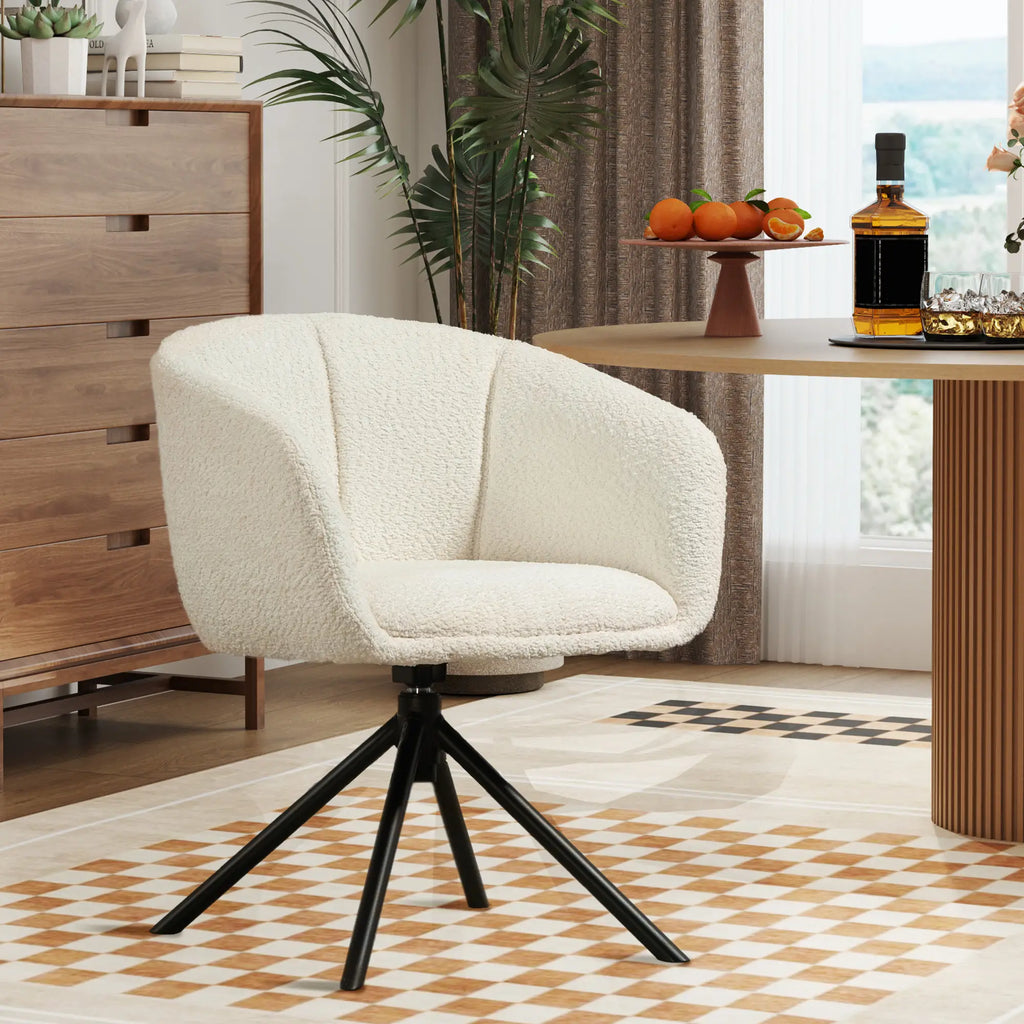 HOMCOM Sedia imbottita girevole con scocca, color crema