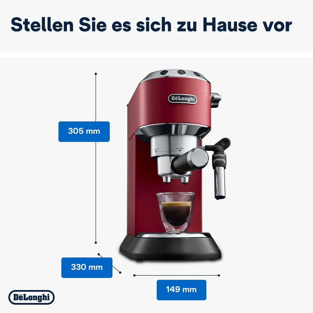 De'Longhi Dedica Style EC 685.M – Macchina da caffè espresso con portafiltro, con montalatte professionale, larga solo 15 cm, per caffè in polvere o cialde ESE, serbatoio dell'acqua da 1 l, argento