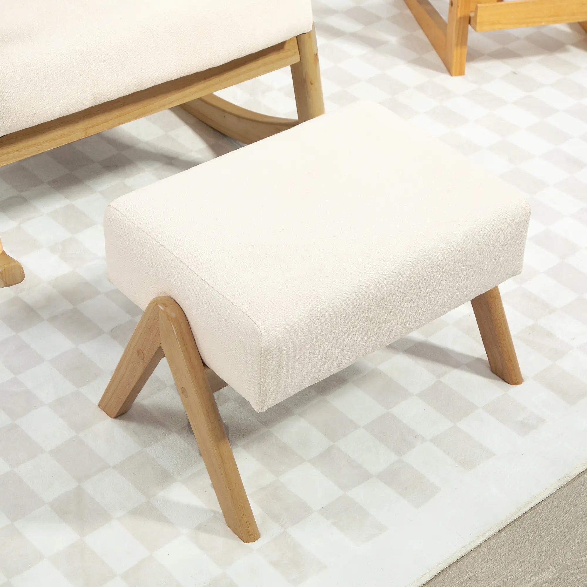 HOMCOM Poltrona a dondolo con pouf, dondolio rilassante, bianco crema