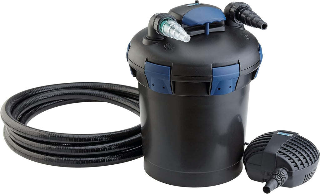 OASE 50499 Filtro a pressione BioPress Set 4000, Set filtro per laghetto per una rapida ed efficace eliminazione delle alghe, Set completo con pompa filtro e chiarificatore UVC