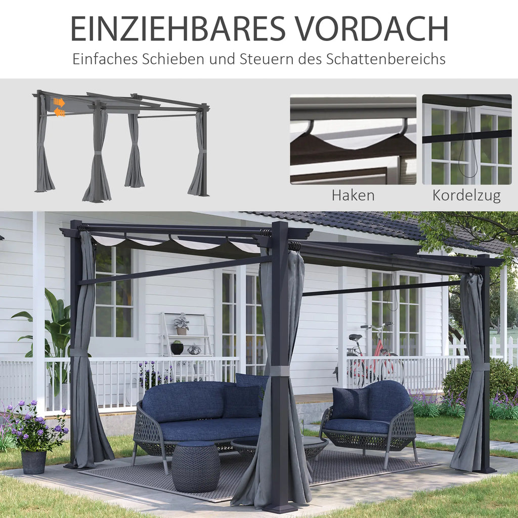 Pergola Outsunny con tetto retrattile e sistema a fune