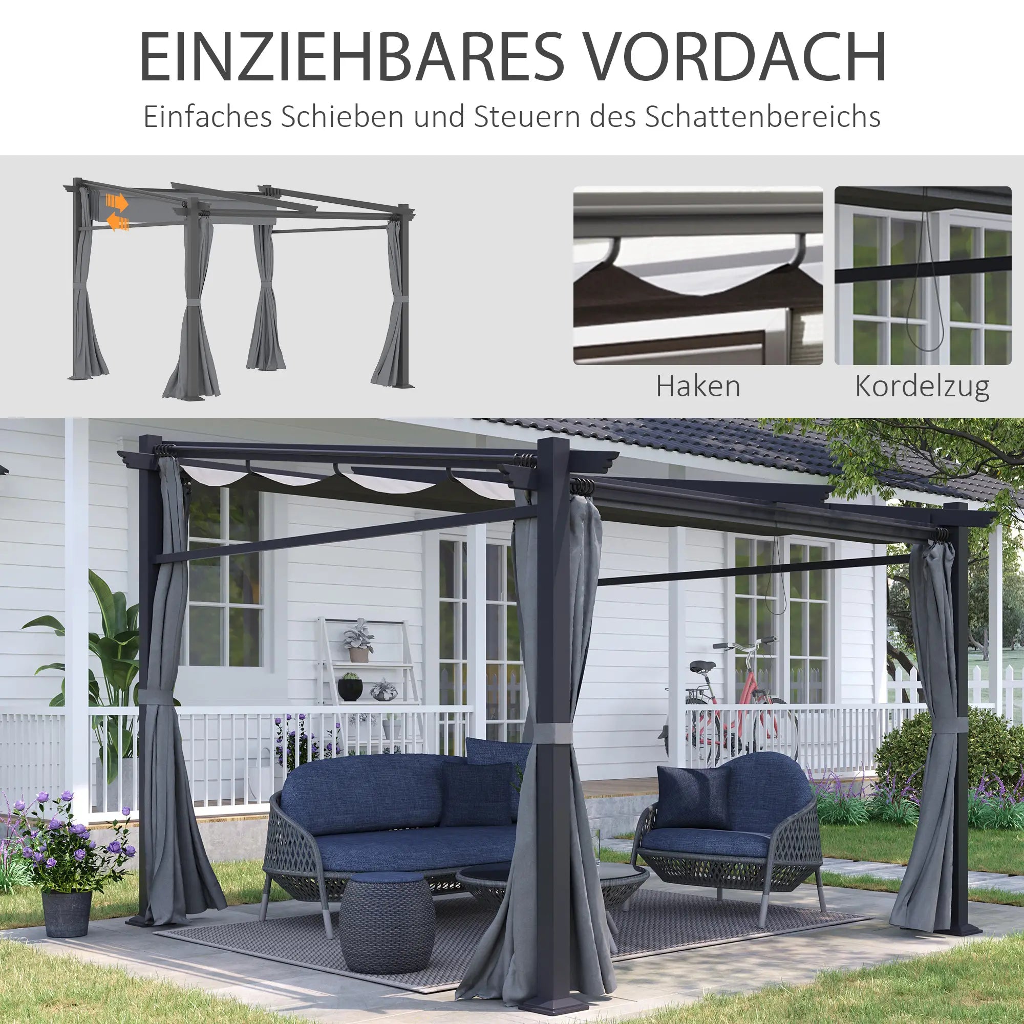 Pergola Outsunny con tetto retrattile e sistema a fune