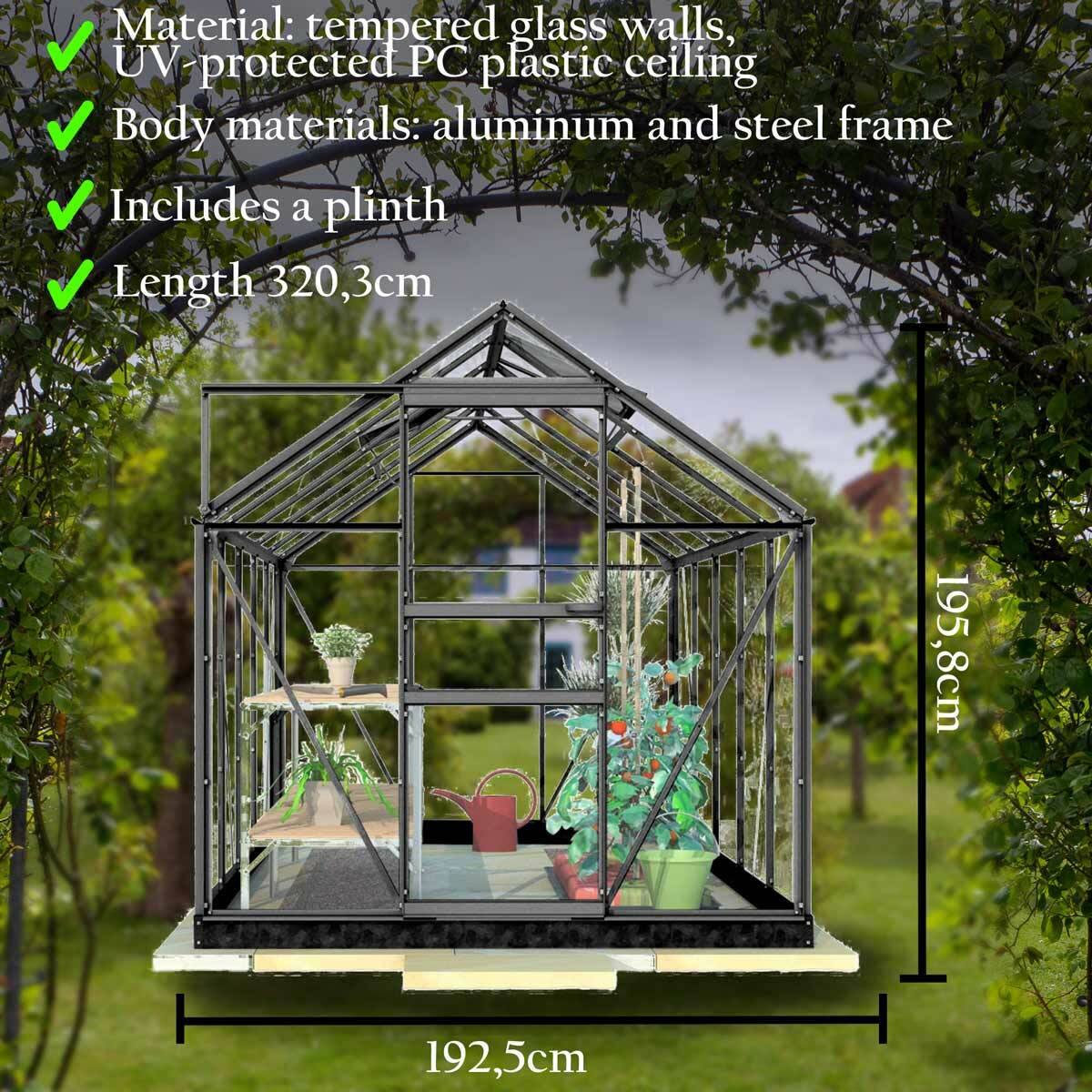 Lykke Gewchshaus Hybrid 6,2m2, schwarz
