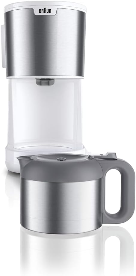Braun PurShine KF1505 BK Filterkaffeemaschine, 1,2L Edelstahl-Thermokanne für bis zu 9 Tassen, OptiBrew-System, Tropf-Stopp-Funktion, schwenkbarer Filterkorb, Automatische Abschaltung, 1000W, Schwarz