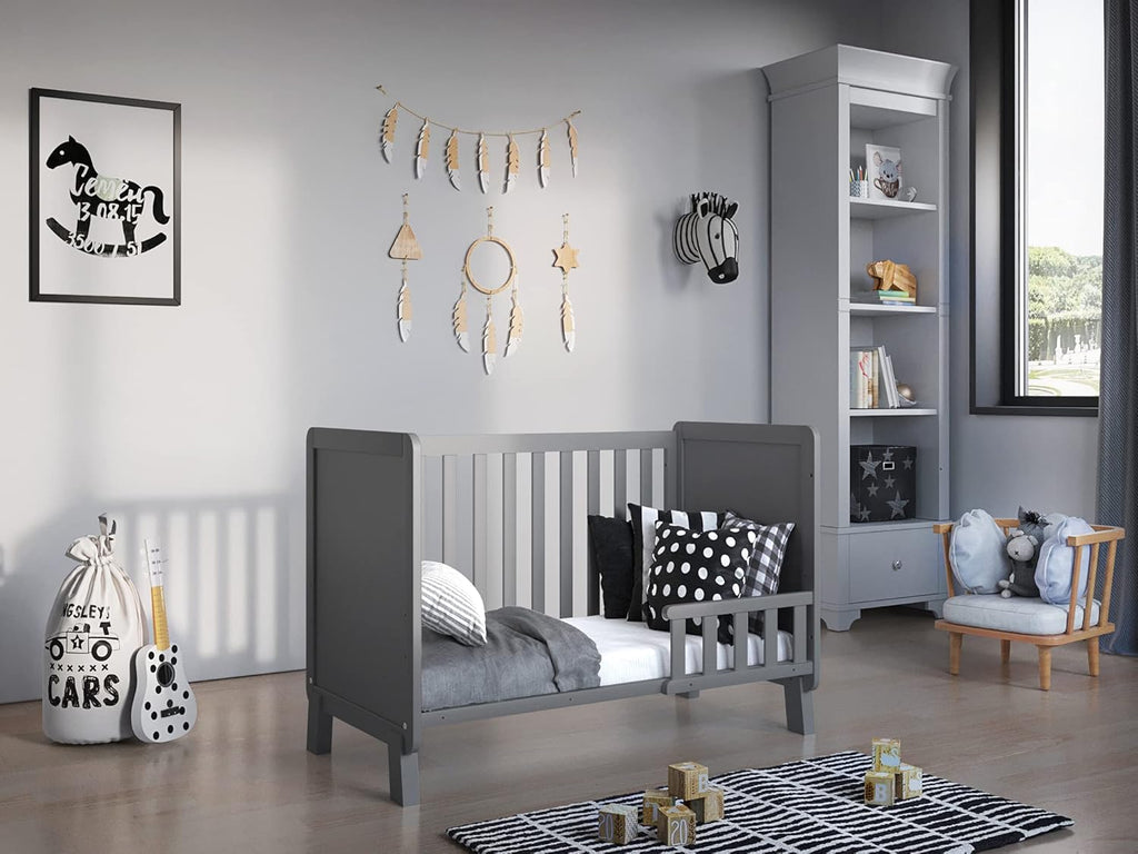 Love For Sleep Babybett Beistellbett 120x60cm mit Schaumstoffmatratze Aloe Vera Grau-Kiefer Francis Kinderbett Baby Bett Holz - Kinderbett Babybett, Mitwachsend Gitterbett Baby Bed