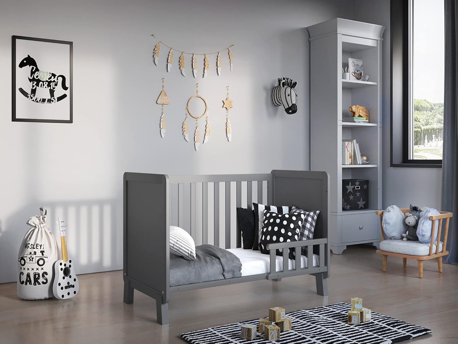 Love For Sleep Babybett Beistellbett 120x60cm mit Schaumstoffmatratze Aloe Vera Grau-Kiefer Francis Kinderbett Baby Bett Holz - Kinderbett Babybett, Mitwachsend Gitterbett Baby Bed