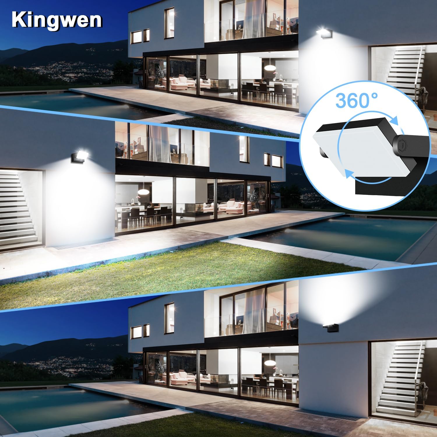 Kingwen 4 Pack 40W Wandleuchte Innen/Aussen 3000K Warmweiß Außenwandleuchte mit 360°Schwenkbar Panel LED Wandlampen Modern Außenlampe 3000LM LED Strahler Wasserdicht IP65 Wandleuchten Schwarz