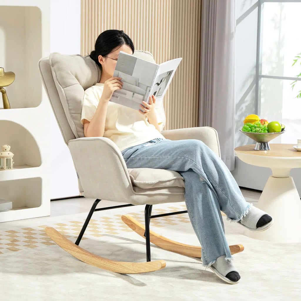 HOMCOM Sedia a dondolo, poltrona a dondolo, effetto ciniglia, comfort di lusso