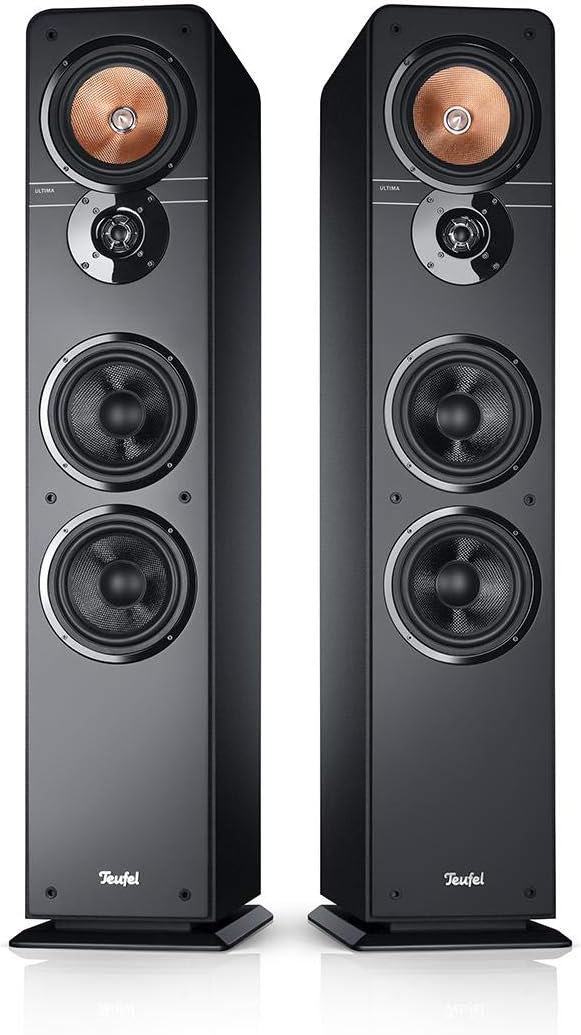 Diffusori stereo Teufel Ultima 40 - Coppia di diffusori da pavimento Hi-Fi di alta gamma, tweeter phase-plug, sistema a 3 vie, doppio tubo bass reflex, musica, audio di film, giochi - neri