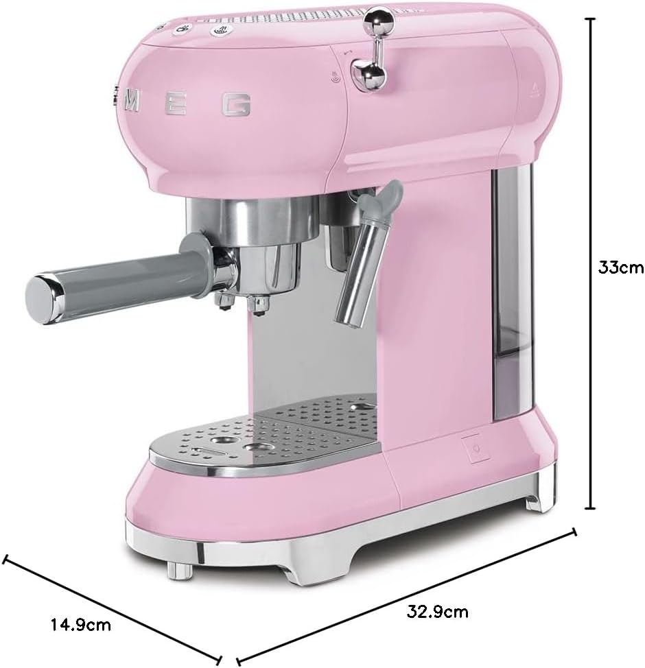 Smeg, ECF01WHEU Macchina da Caffè Espresso Manuale, Sistema Cappuccino, Thermoblock, Alloggiamento Tazze Grandi e Funzione Doppio Caffè, Serbatoio Acqua 1 l, Dimensioni Compatte, 1350W, Bianco