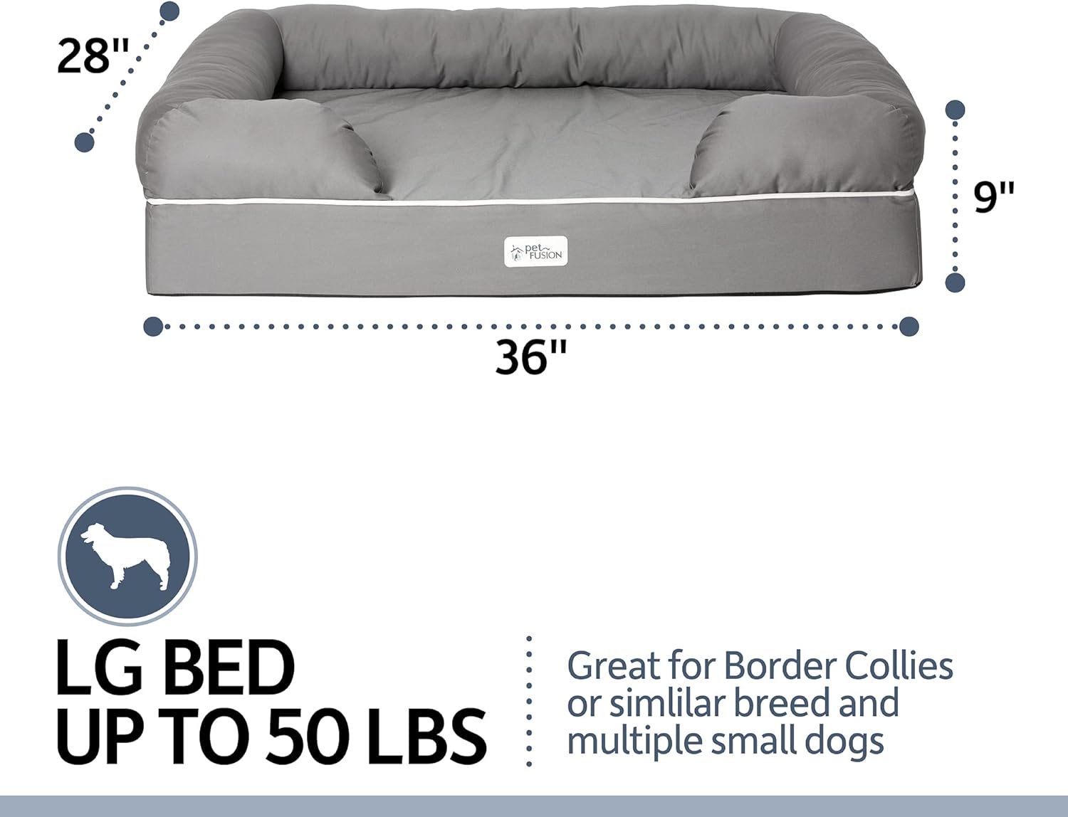 PetFusion Large per cani/gatti con memory foam solido di 10 cm, fodera impermeabile e cerniere YKK di alta qualità, miscela di cotone traspirante, rimovibile e facile da pulire, S