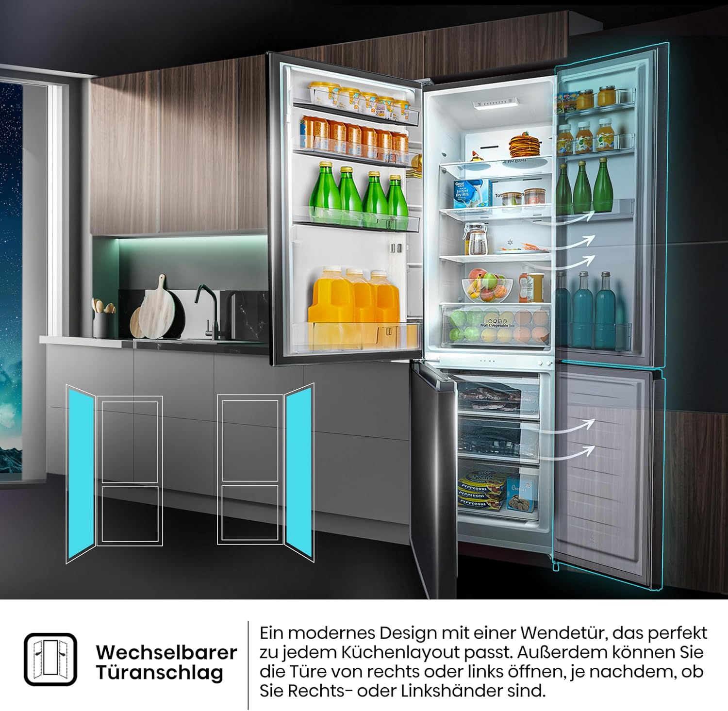 Hisense RB327N4ADD Frigorifero Combinato, Classe Energetica D, Total NoFrost, Porta Reversibile, Griglia Portabottiglie, Vano Frigo 171 Litri, Vano Congelatore 85 Litri, Look Acciaio Inox