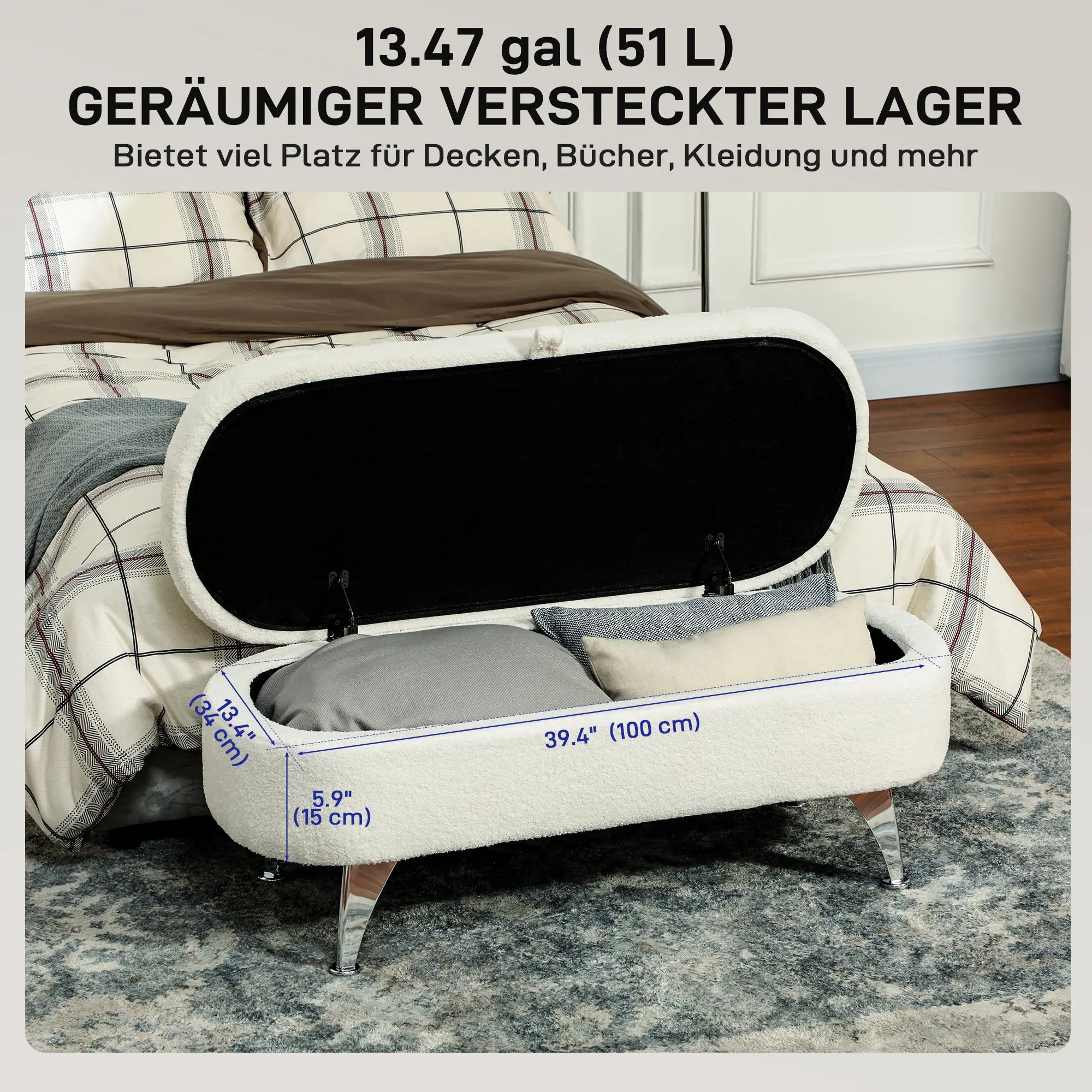 HOMCOM Sitzbank mit Stauraum 114 × 47 × 46,5 cm Weiß